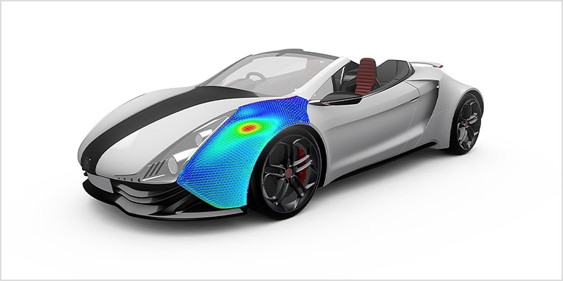 A 3D model of a white sports convertible with infrared technology.