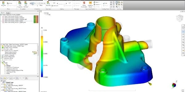 Autodesk Moldflow software interface showing plastic injection and compression mold simulation