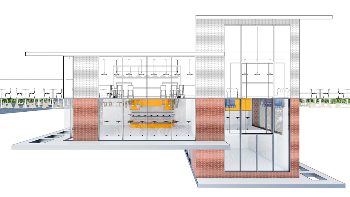 Rendering of a cafe created using AutoCAD
