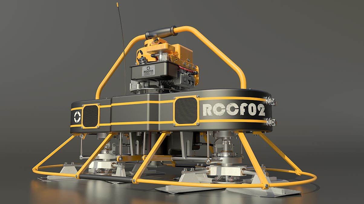 Rendering of a remote control concrete finisher created in Inventor