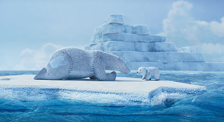 CG mom and cub polar bears on an ice cap